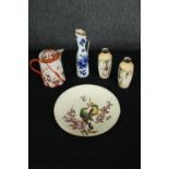 A Bavaria Waldershof blue and white vase, a Worcester plate decorated with birds, and other