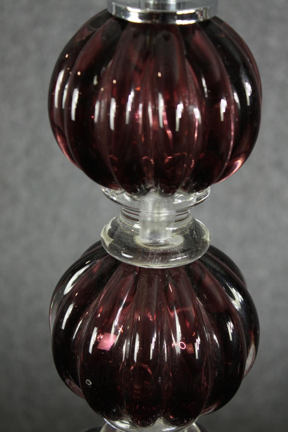 A pair of 1970s Murano glass table lamps, of triple gourd form. H.59cm. (each). - Image 4 of 6