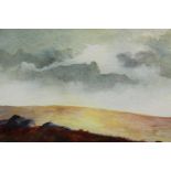 A watercolour landscape of Dartmoor, framed and glazed. H.31 W.49cm.