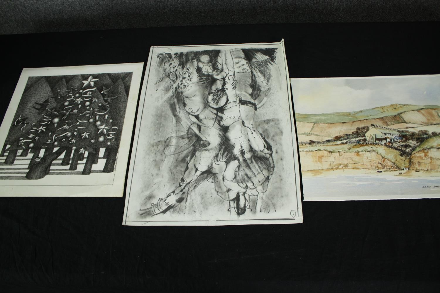 A portfolio of mixed media works including architectural drawings, indistinctly signed Valterece? - Image 9 of 18