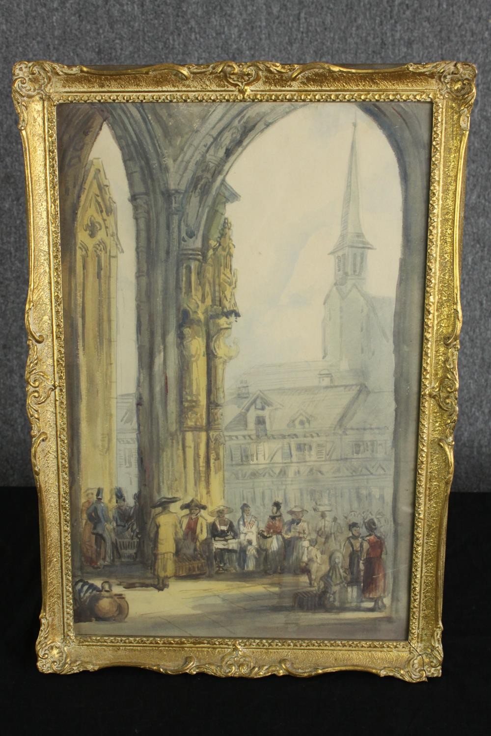 An English school 19th century Grand Tour watercolour depicting the entrance to a North European - Bild 2 aus 4