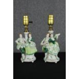 A pair of continental porcelain figural table lamp bases, 20th century, H.27cm. (each).