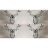 Four wall mounted reindeer heads made from wire. L.65cm. (each)