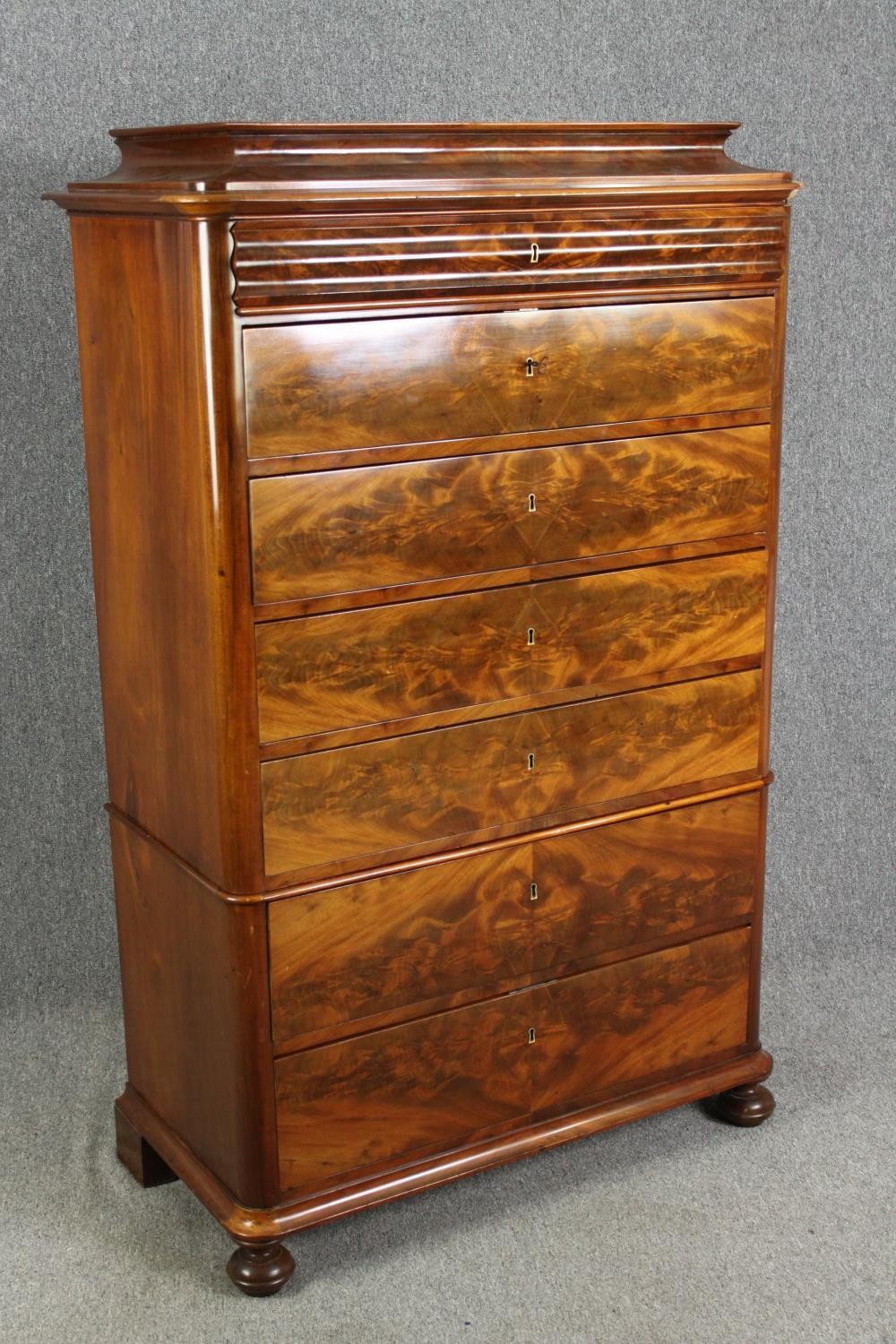 A French two sectioned walnut semanier, circa 1860. H.160 W.102 D.51cm. - Image 2 of 8