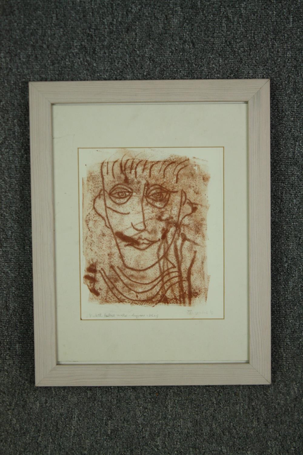 Etching, portrait in red monochrome, indistinctly signed in pencil, in a limed pine frame. H.46 W. - Image 2 of 5