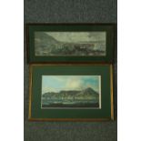 Two coloured engravings of old Hong Kong Harbour, framed and glazed. H.41 W.49cm. (largest).