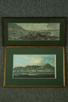 Two coloured engravings of old Hong Kong Harbour, framed and glazed. H.41 W.49cm. (largest).