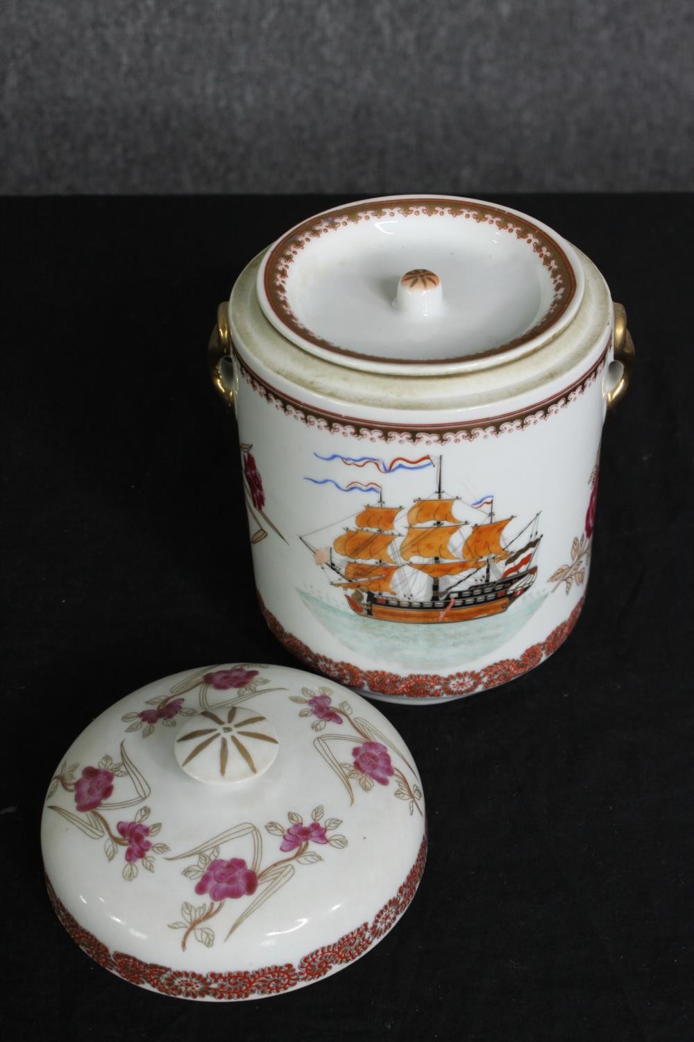 A Chinese export porcelain tobacco jar, late 19th century, a Staffordshire porcelain bowl and - Image 6 of 14