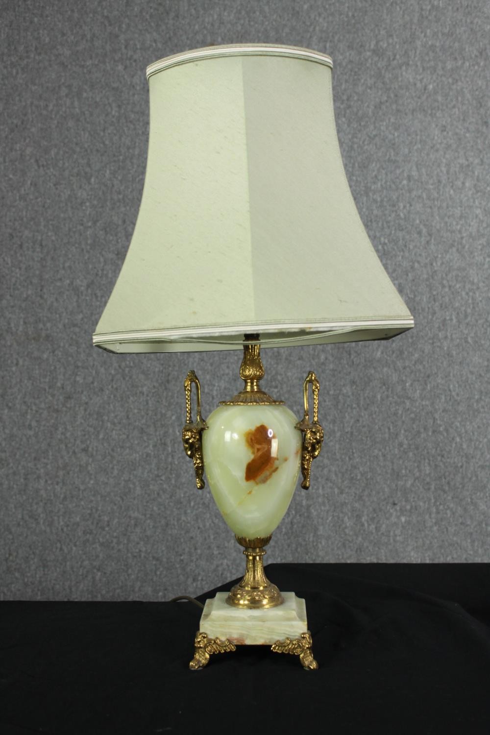 Two table lamp bases, one onyx, the other cut glass, with shades, H.60cm. (largest). - Image 2 of 5