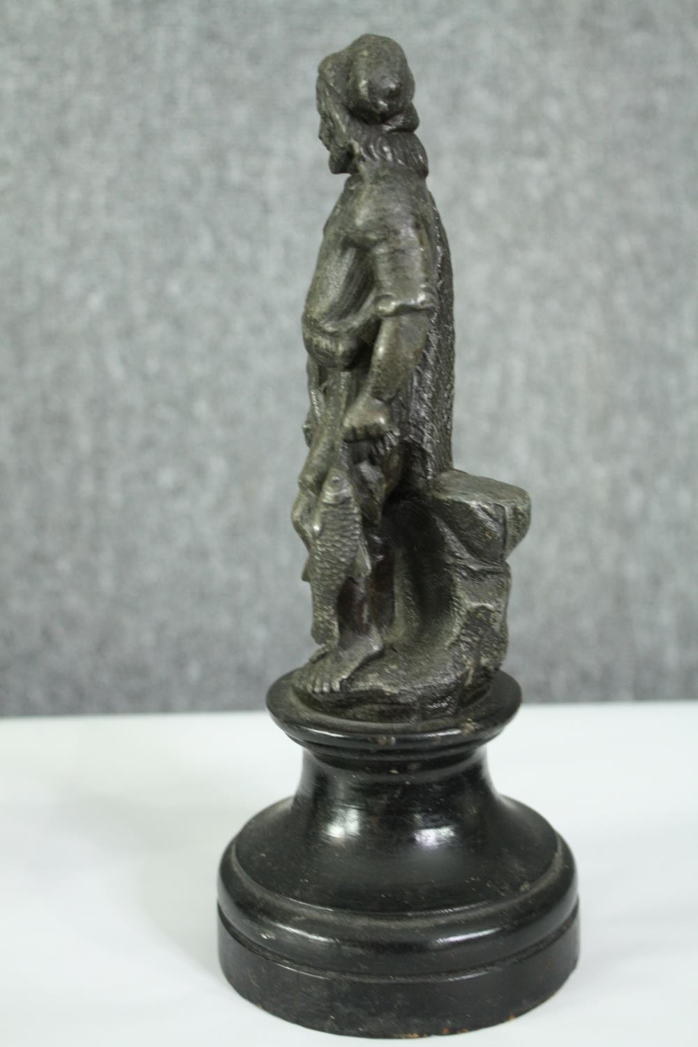 Two 19th century spelter figures of a huntsman and fisherman. H.25cm. (each). - Image 3 of 8