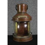 A Masthead copper and glass ship's lantern. H.31cm.