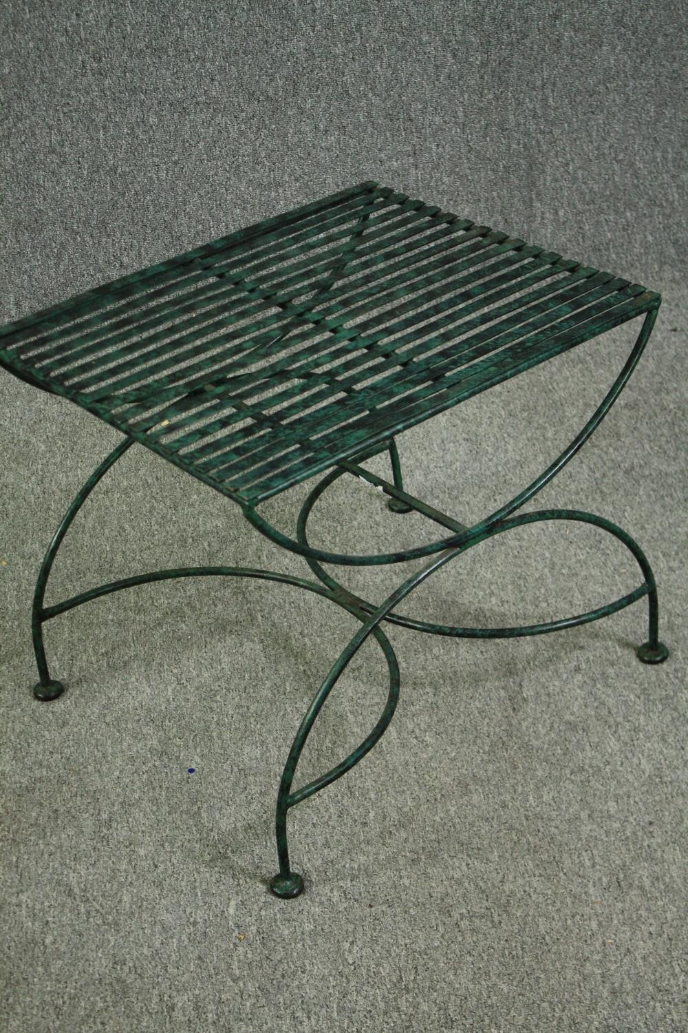 A contemporary verdigris patinated metal garden or conservatory table H.48 W.55 D.47cm. - Image 2 of 4