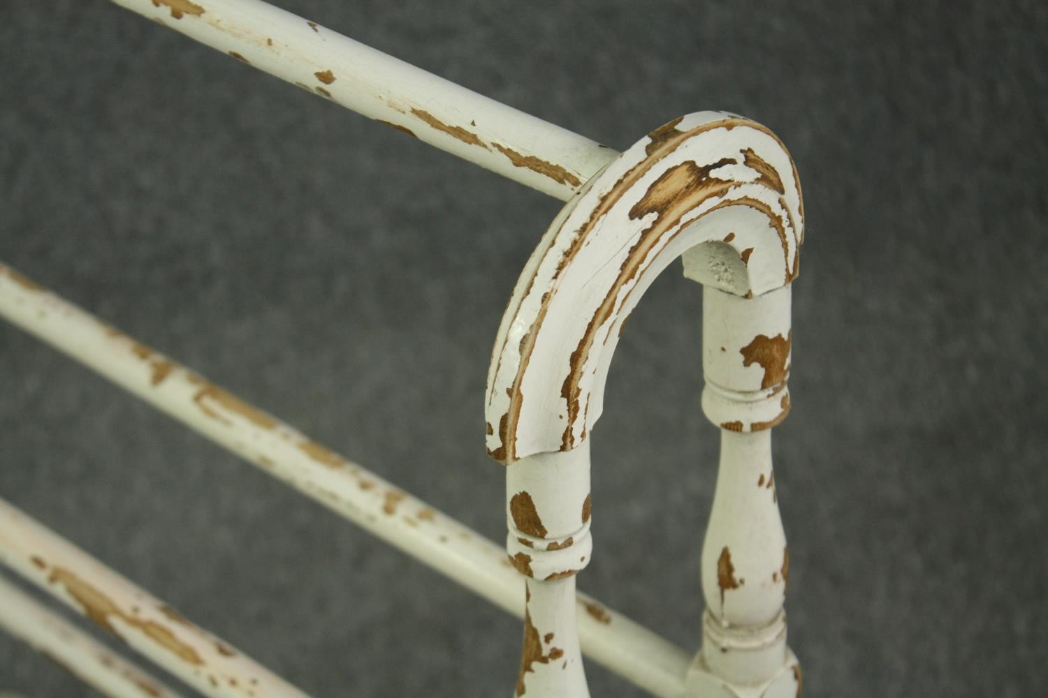 A Victorian distressed white painted towel rail. H.80 W.67 D.16cm. - Image 5 of 5