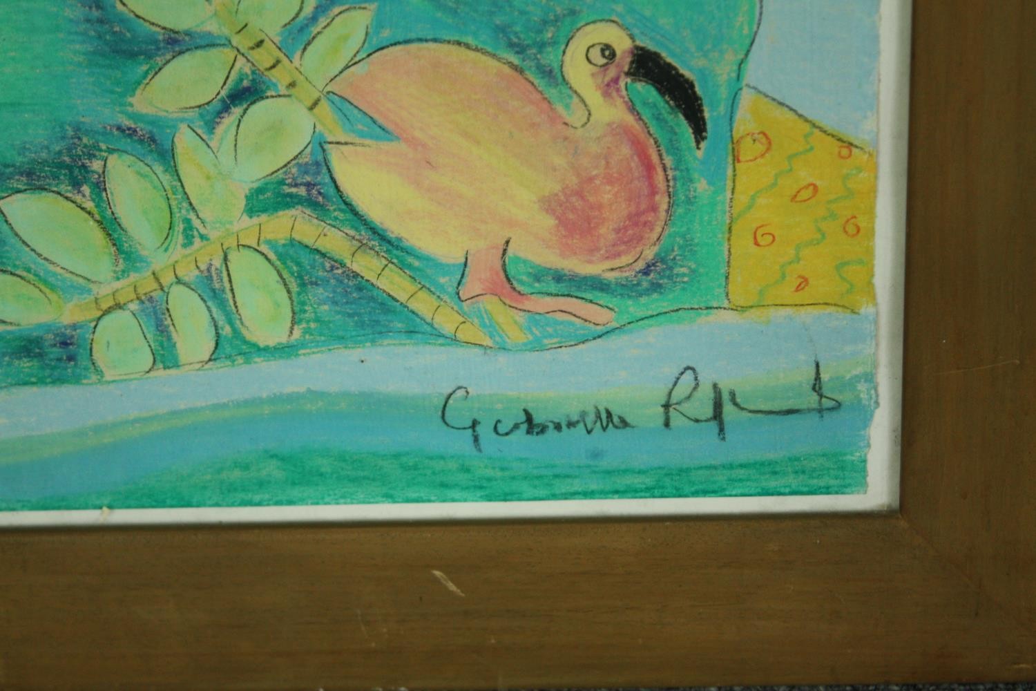 A pair of pastel compositions of tropical beach scenes, framed and glazed, signed. H.74 W.58cm. ( - Image 3 of 6