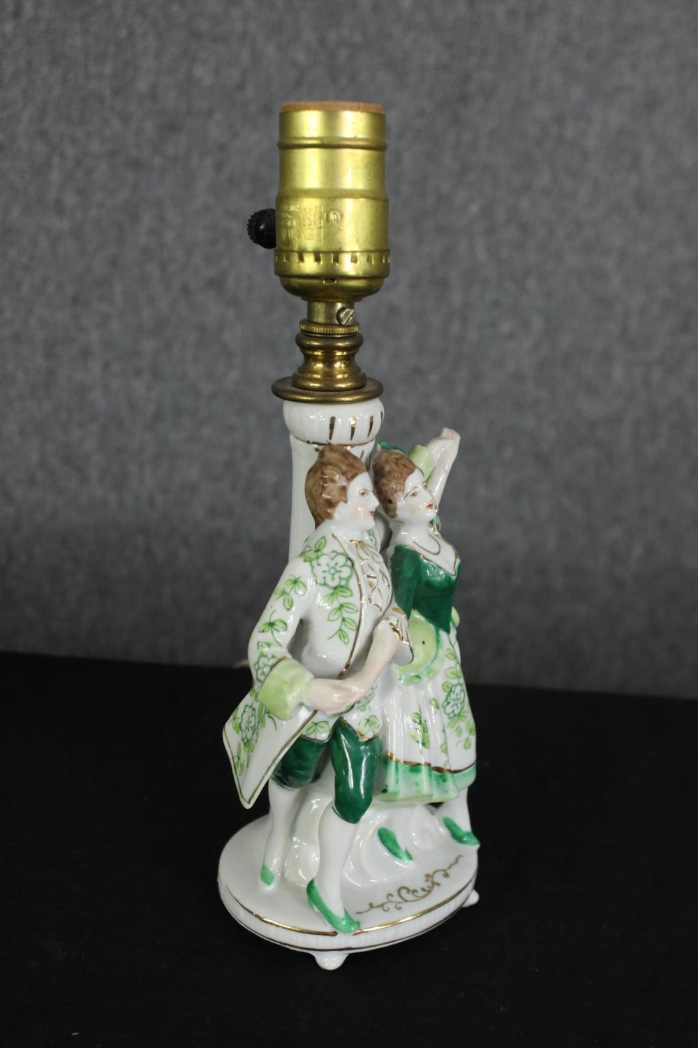 A pair of continental porcelain figural table lamp bases, 20th century, H.27cm. (each). - Image 3 of 9