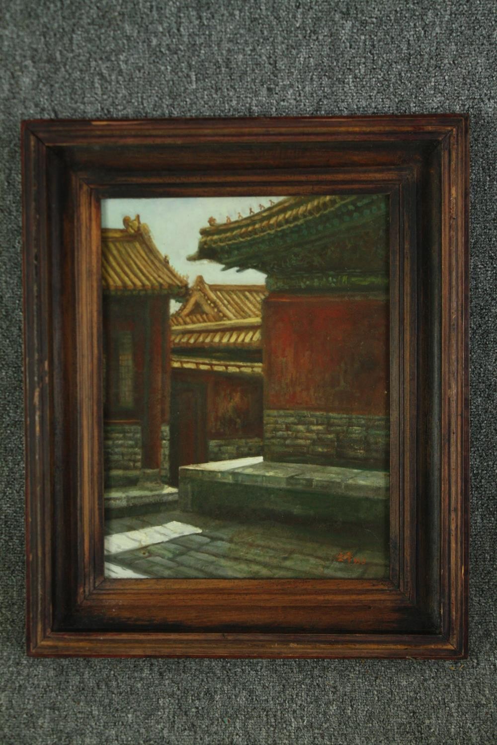 Oil on canvas of Chinese courtyard houses or Siheyuan. H.55 W.45cm. - Bild 2 aus 4