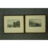 Thomas Allom, two coloured engravings, views of China entitled 'Pagoda and village on the canal near