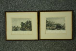 Thomas Allom, two coloured engravings, views of China entitled 'Pagoda and village on the canal near