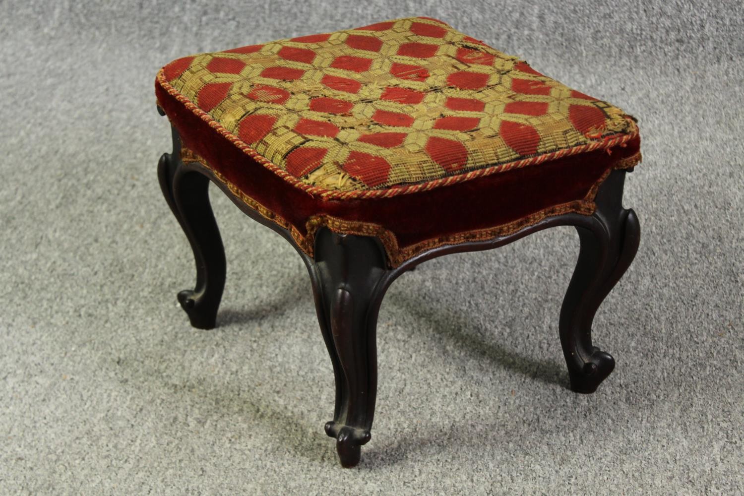 A George II style mahogany foot stool, with diaper pattern needlepoint upholstery, probably 19th - Image 4 of 7