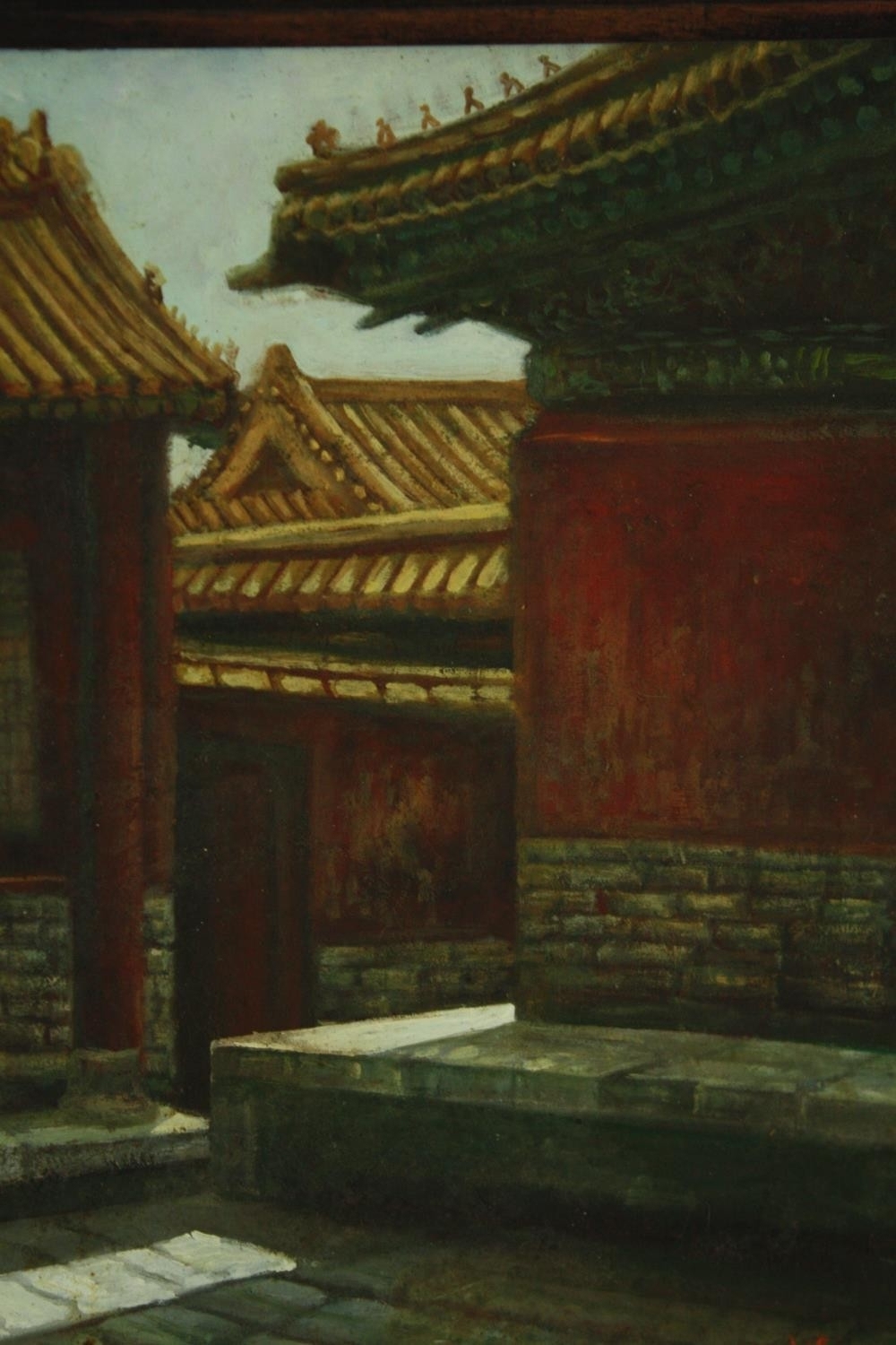 Oil on canvas of Chinese courtyard houses or Siheyuan. H.55 W.45cm.