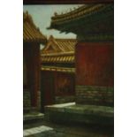 Oil on canvas of Chinese courtyard houses or Siheyuan. H.55 W.45cm.