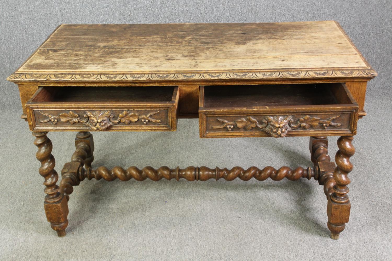 A Victorian carved oak side table, circa 1870, in the 17th century manner, with two frieze - Image 5 of 8