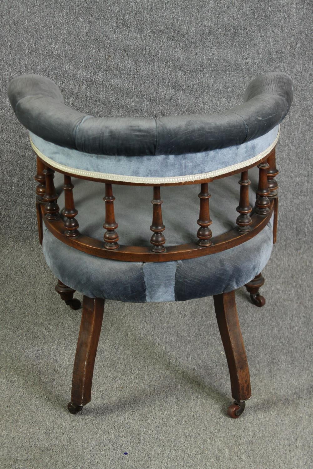 A late Victorian walnut tub chair, with button back upholstery - Image 4 of 7