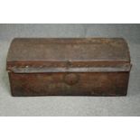 Travelling trunk, 19th century studded embossed leather. H.47 W.110 D.54cm.