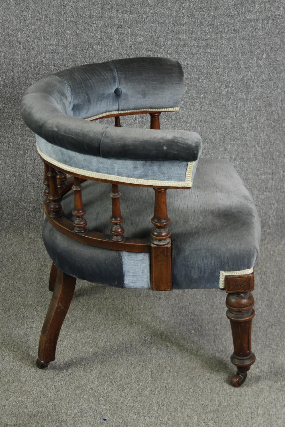 A late Victorian walnut tub chair, with button back upholstery - Image 3 of 7