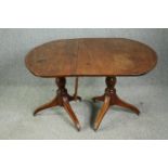 A late Georgian pedestal 'D' end mahogany dining table, with drop flap central leaf. H.73 W.144(ext)