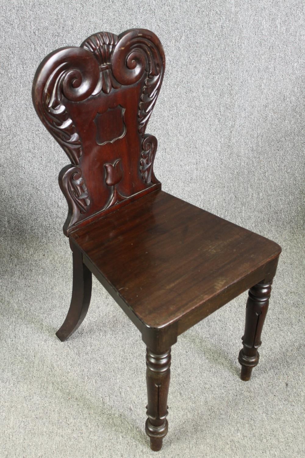 A pair of early Victorian mahogany hall chairs. H.86cm. - Image 3 of 7