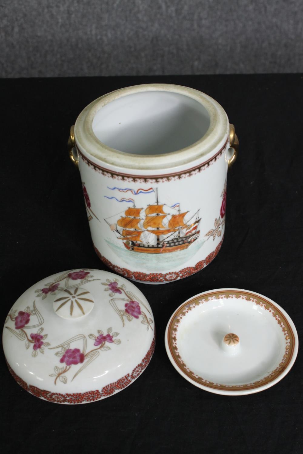 A Chinese export porcelain tobacco jar, late 19th century, a Staffordshire porcelain bowl and - Image 7 of 14