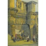 English School, a Grand Tour watercolour of the Colonnacce, Rome, 19th century, in a carved giltwood