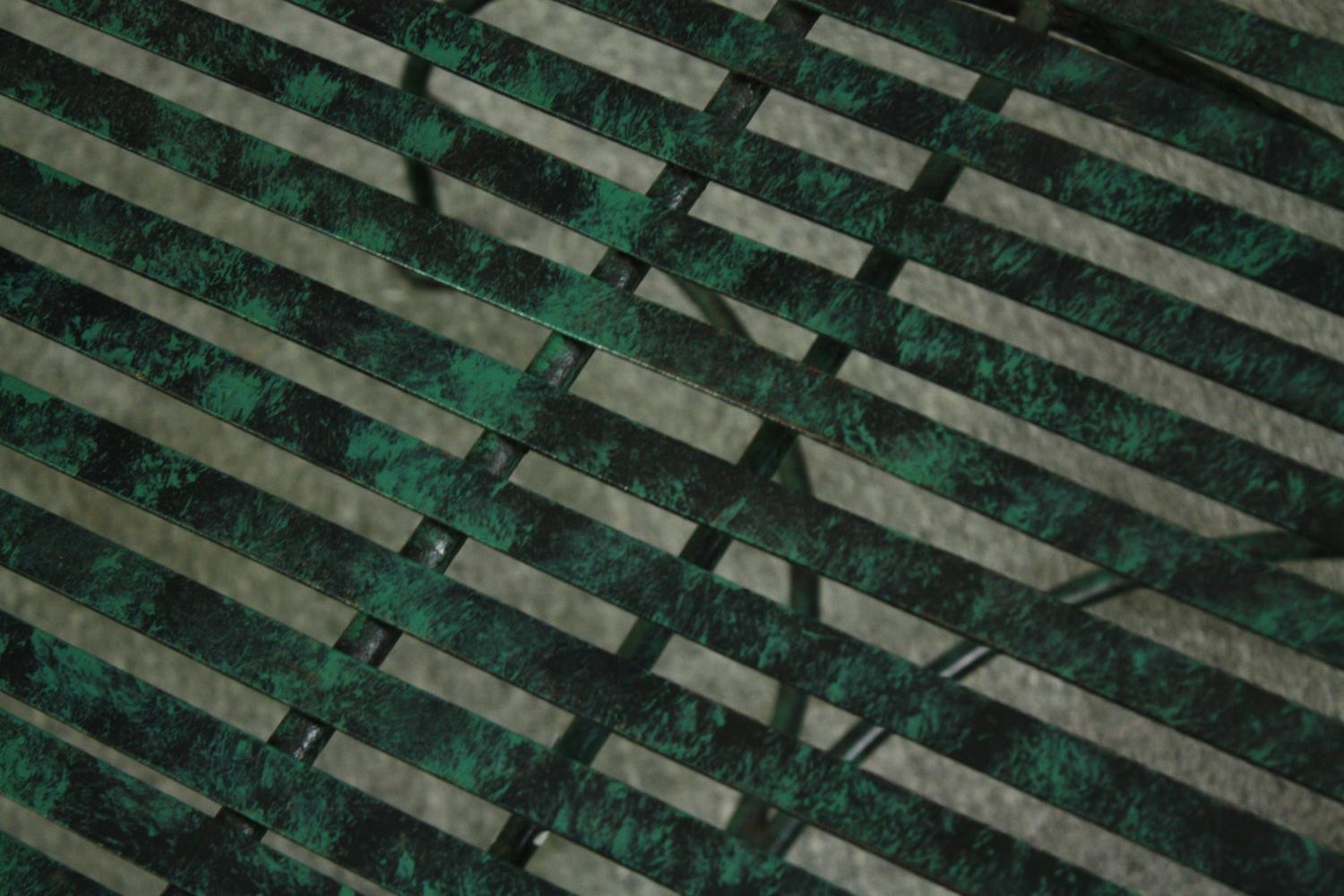 A contemporary verdigris patinated metal garden or conservatory table H.48 W.55 D.47cm. - Image 4 of 4