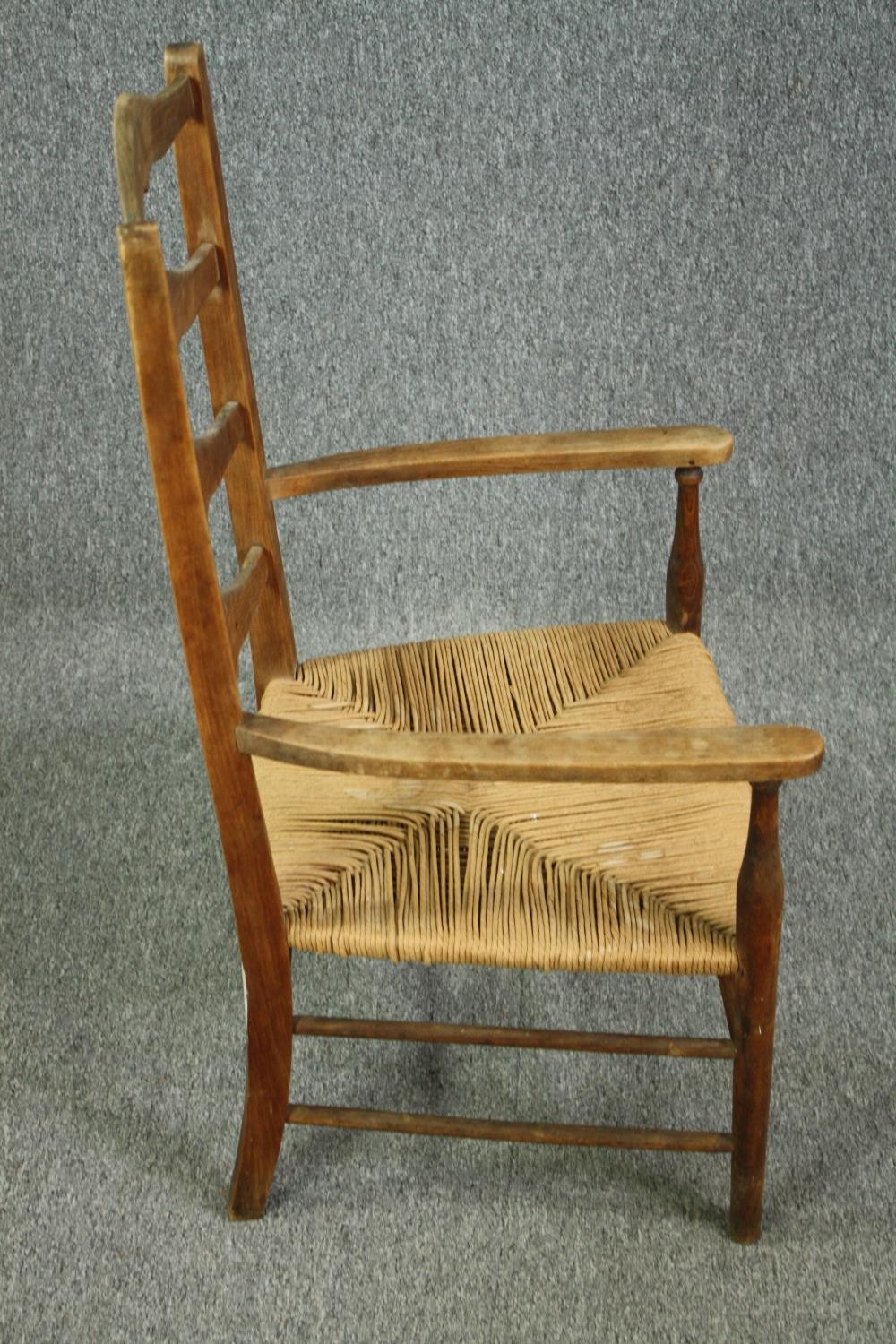 A 19th century elm Lancashire country spindle back armchair, and another with a ladderback, with - Image 9 of 11