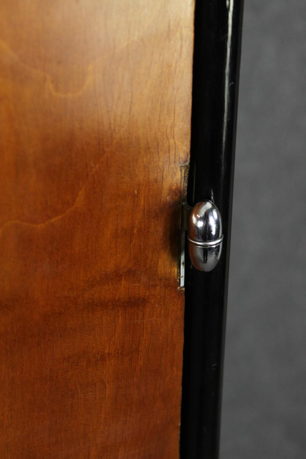 Hall cupboard or linen cabinet on stand, mid century ebonised and section veneered birch. H.139 W. - Image 6 of 6