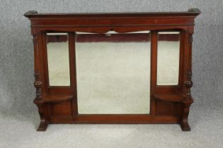 An Edwardian walnut overmantel mirror. H.92 W.124 D.24cm.