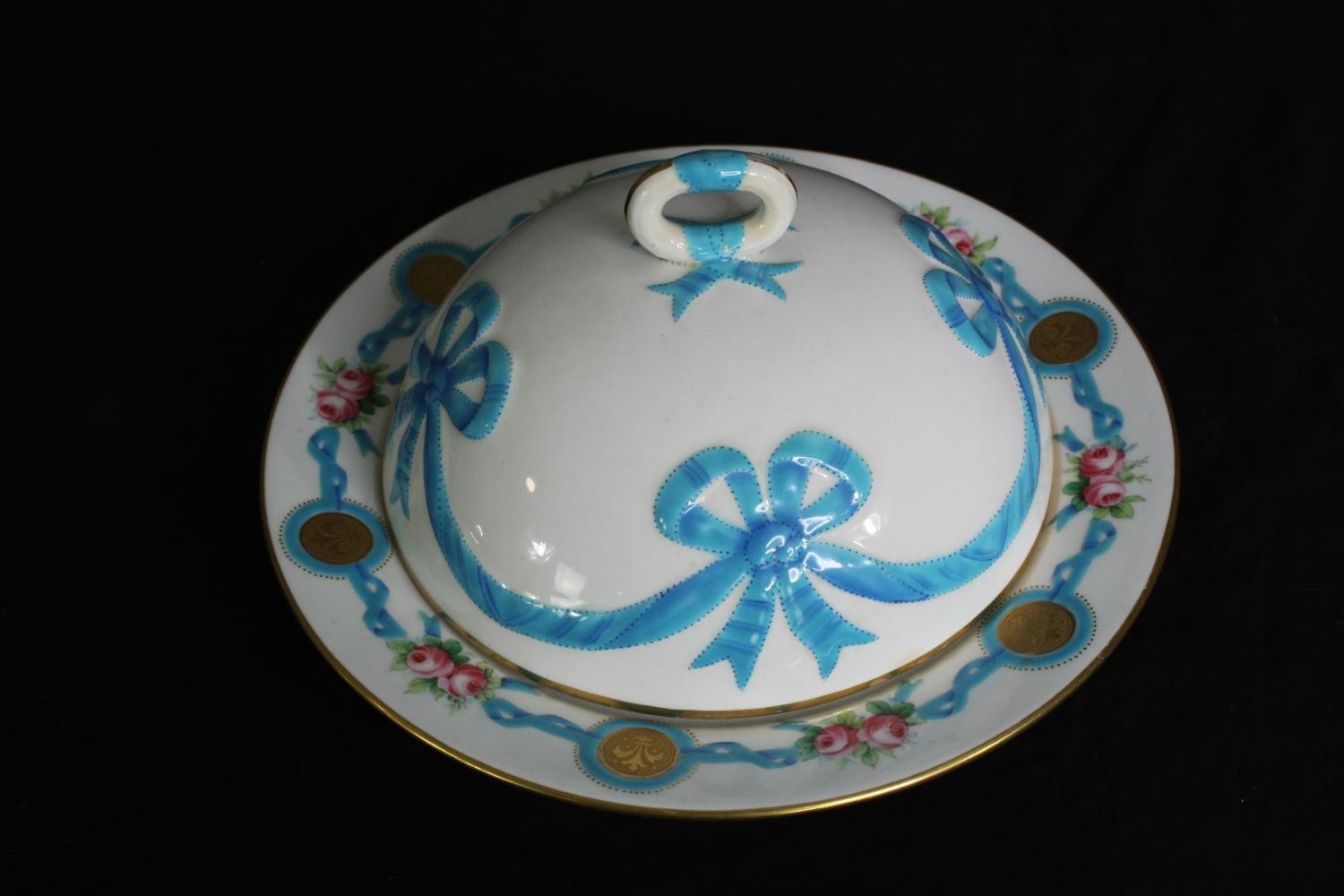 A group of six various 19th century porcelain plates, a cake stand and a cheese dish, including - Image 11 of 13