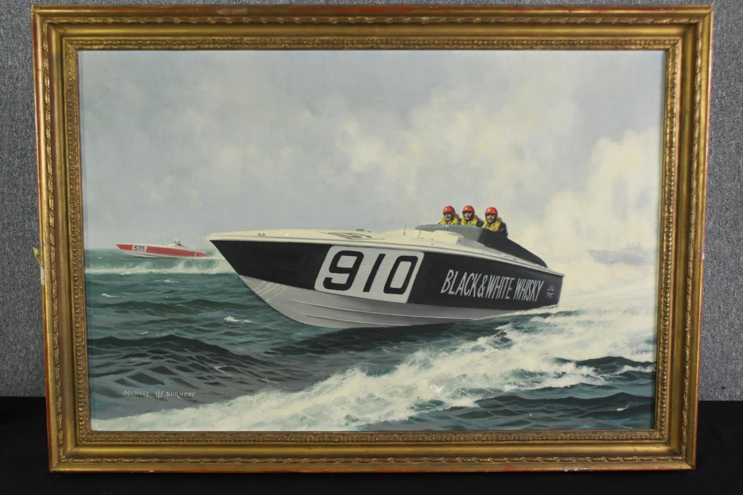 Michael Burnett (contemporary), oil on canvas of a speed boat. H.74 W.104cm. - Image 2 of 4