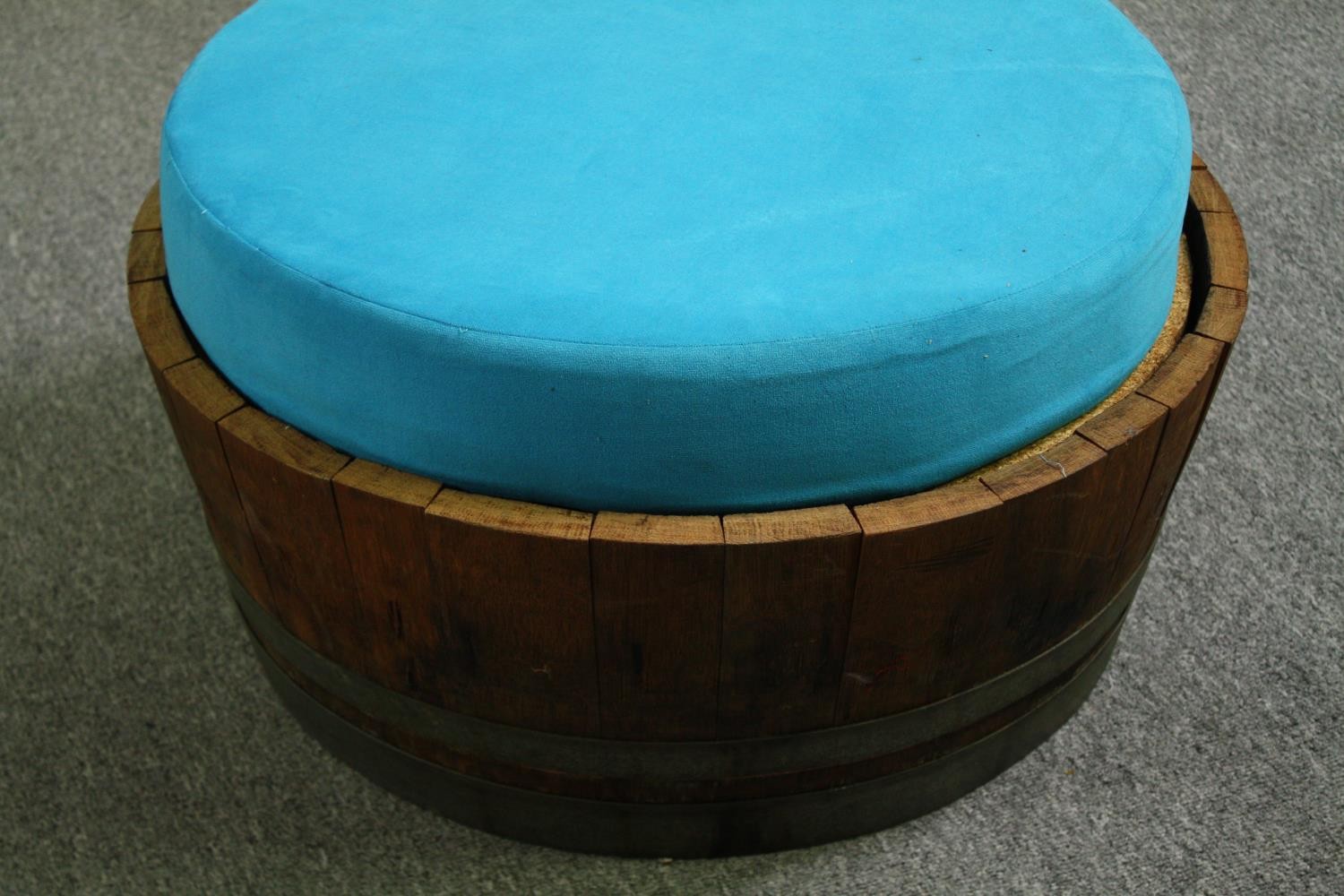 A pair of tub chairs, converted from coopered hardwood and metal mounted barrels with electric - Image 3 of 6