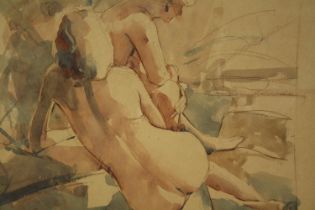 Watercolour study of nudes, indistinctly signed, framed and glazed. H.79 W.98cm.