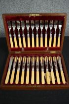A 19th century cased set of silver plated fish knives and forks. H.6 W.35 D.25cm. (case)