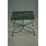 A contemporary verdigris patinated metal garden or conservatory table H.48 W.55 D.47cm.