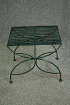 A contemporary verdigris patinated metal garden or conservatory table H.48 W.55 D.47cm.