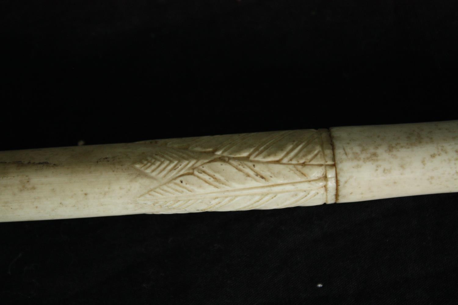 An Indian carved bone walking stick. L.90cm. - Image 4 of 6