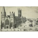 A 19th century etching of Canterbury cathedral, framed and glazed. H.65 W.74cm.