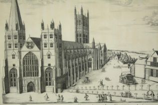 A 19th century etching of Canterbury cathedral, framed and glazed. H.65 W.74cm.