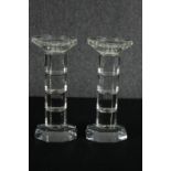 A pair of mid 20th century cut glass candlesticks. H.28cm. (each).