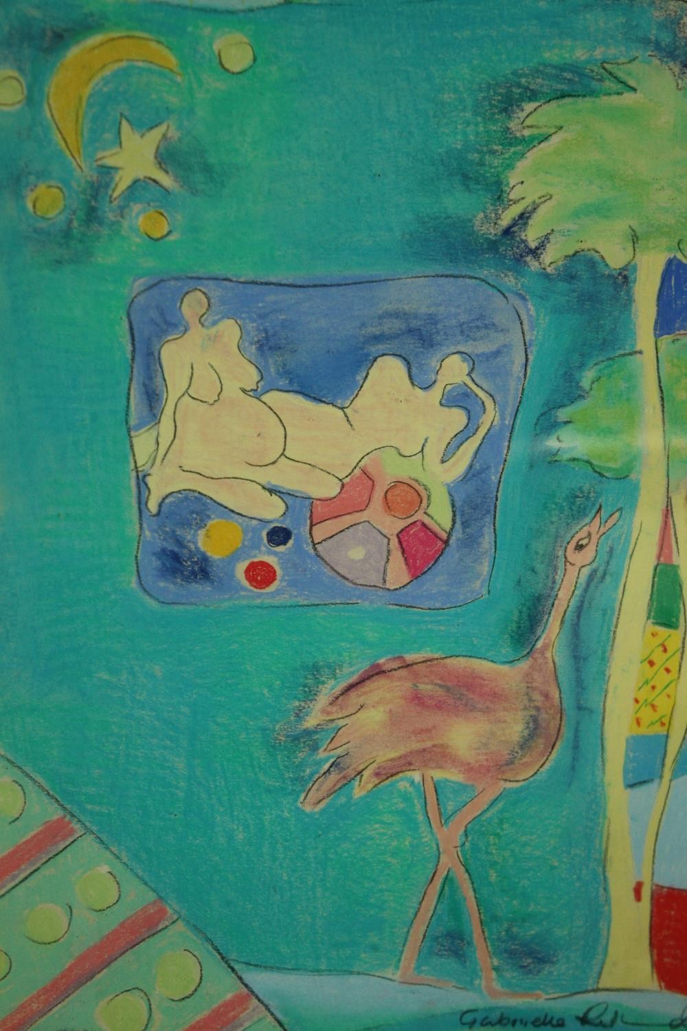 A pair of pastel compositions of tropical beach scenes, framed and glazed, signed. H.74 W.58cm. ( - Image 4 of 6