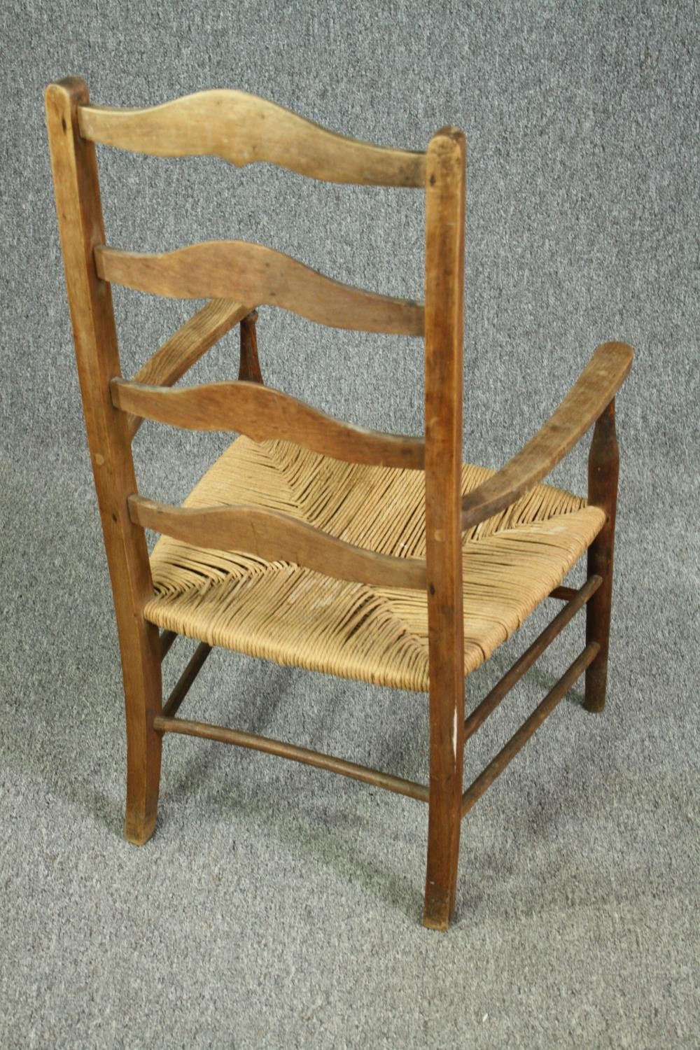 A 19th century elm Lancashire country spindle back armchair, and another with a ladderback, with - Image 10 of 11